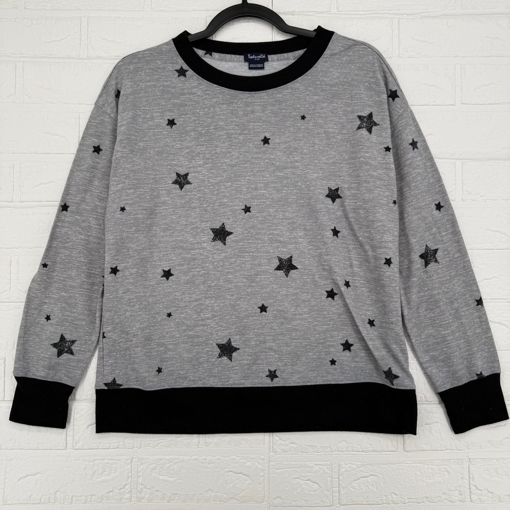 Splendid Sweatshirt Womens S Gray Black Star Print Crew Neck Pullover Top
